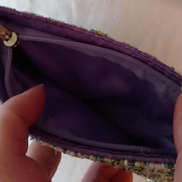 Full Beaded Zippered Credit Card/Money Change Pouch 5" X 3.45" - Picture 4 of 5